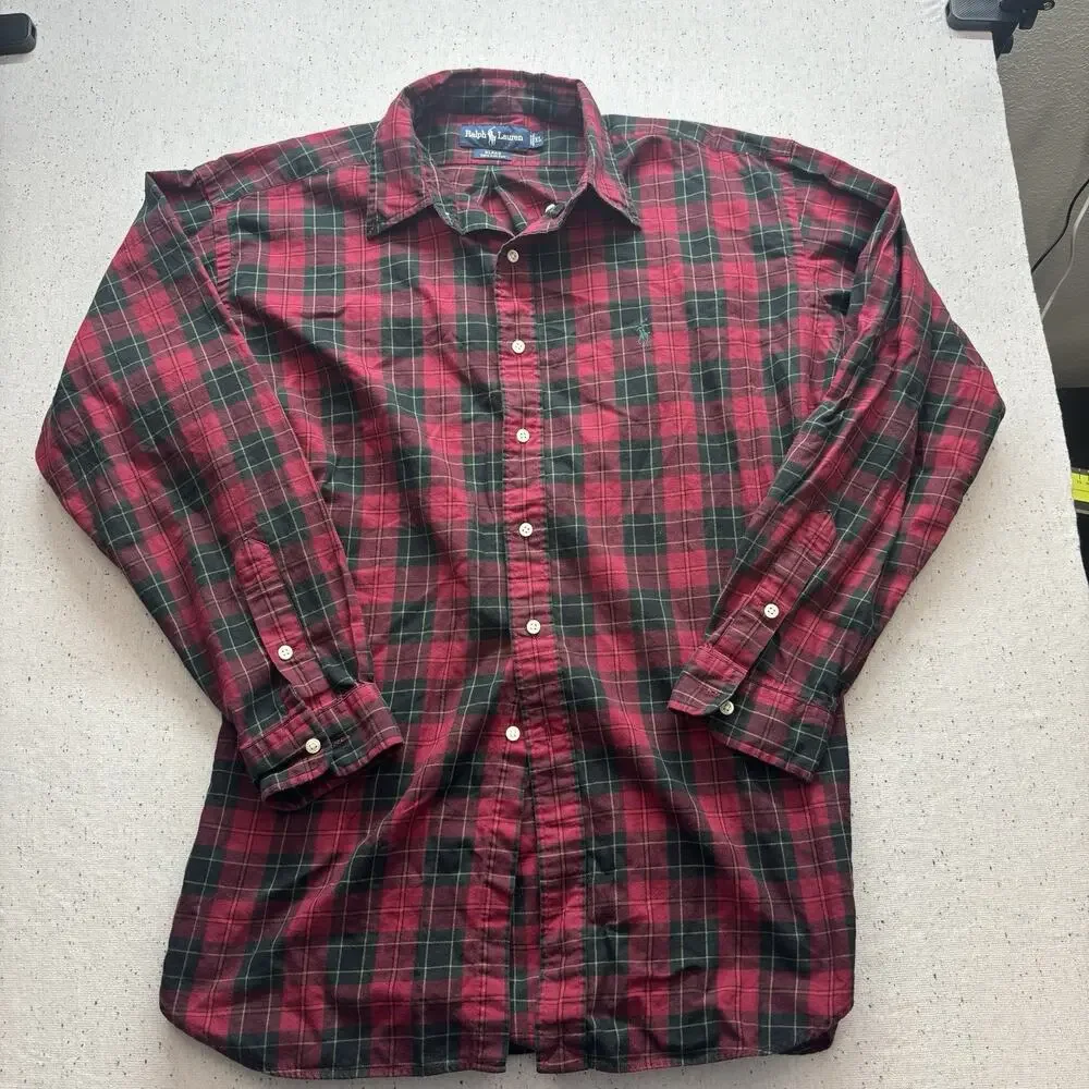 Vintage Polo Ralph Lauren Blake Shirt Mens XL Red Green Plaid Button Down 90s